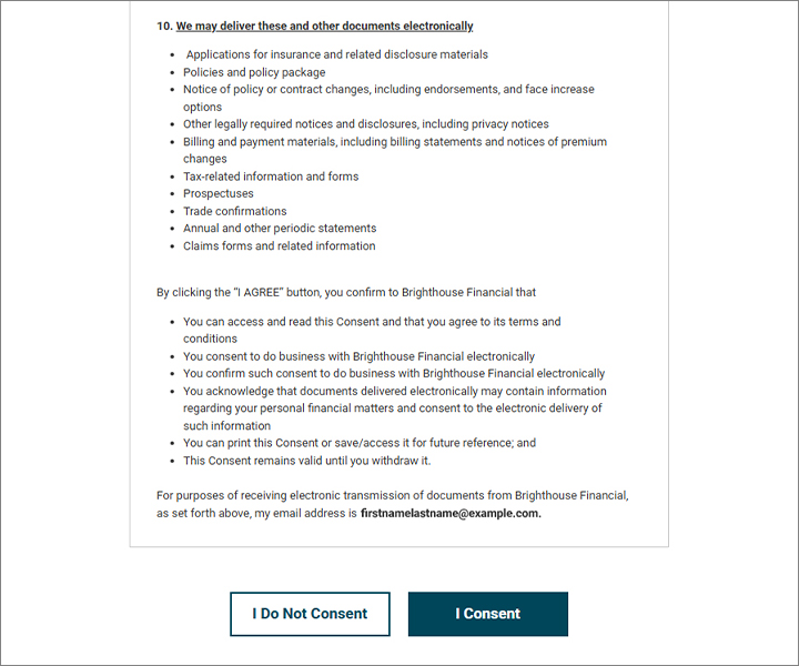 Step 6: Check I consent and select NEXT to continue