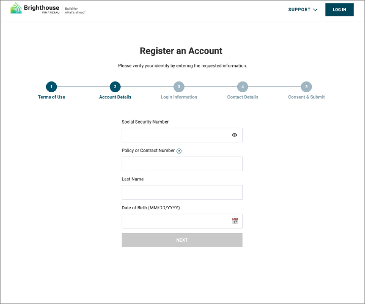 Step 5: Complete the form, then select NEXT.