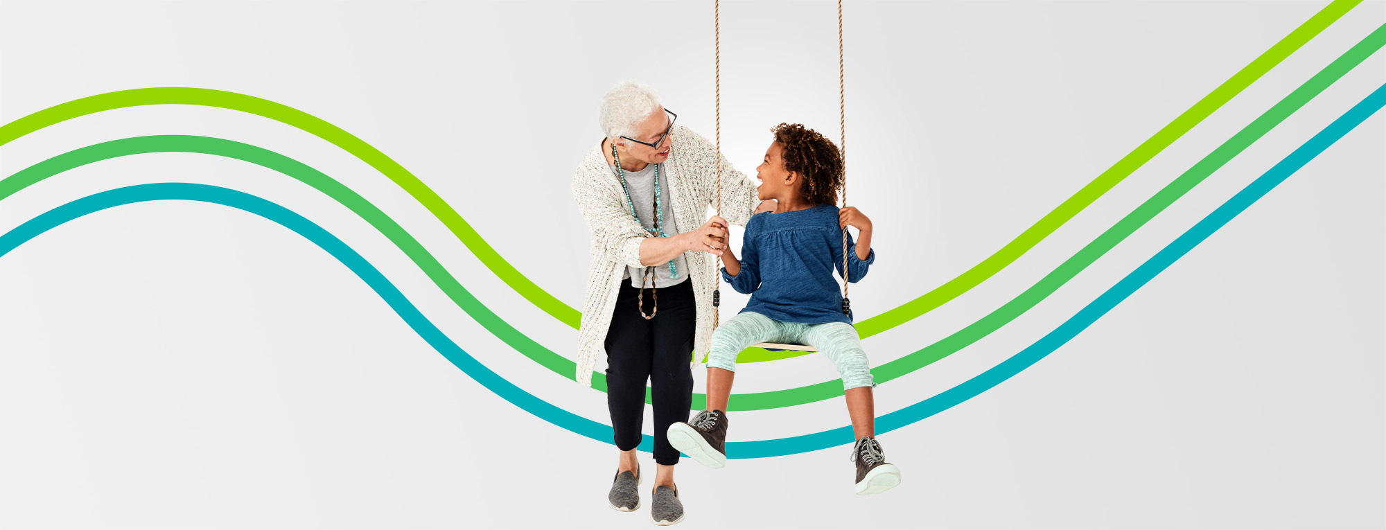 Grandmother and grandchild on a swing featured in an article about being able to afford retirement